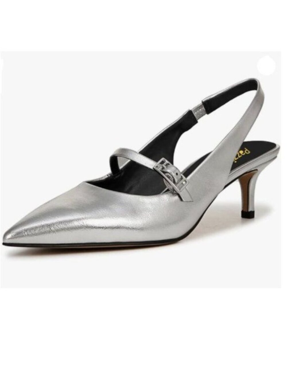 Pazzion Women Kitten Heels Pumps Closed Pointed Toe Slingbacks Buckle Sliver